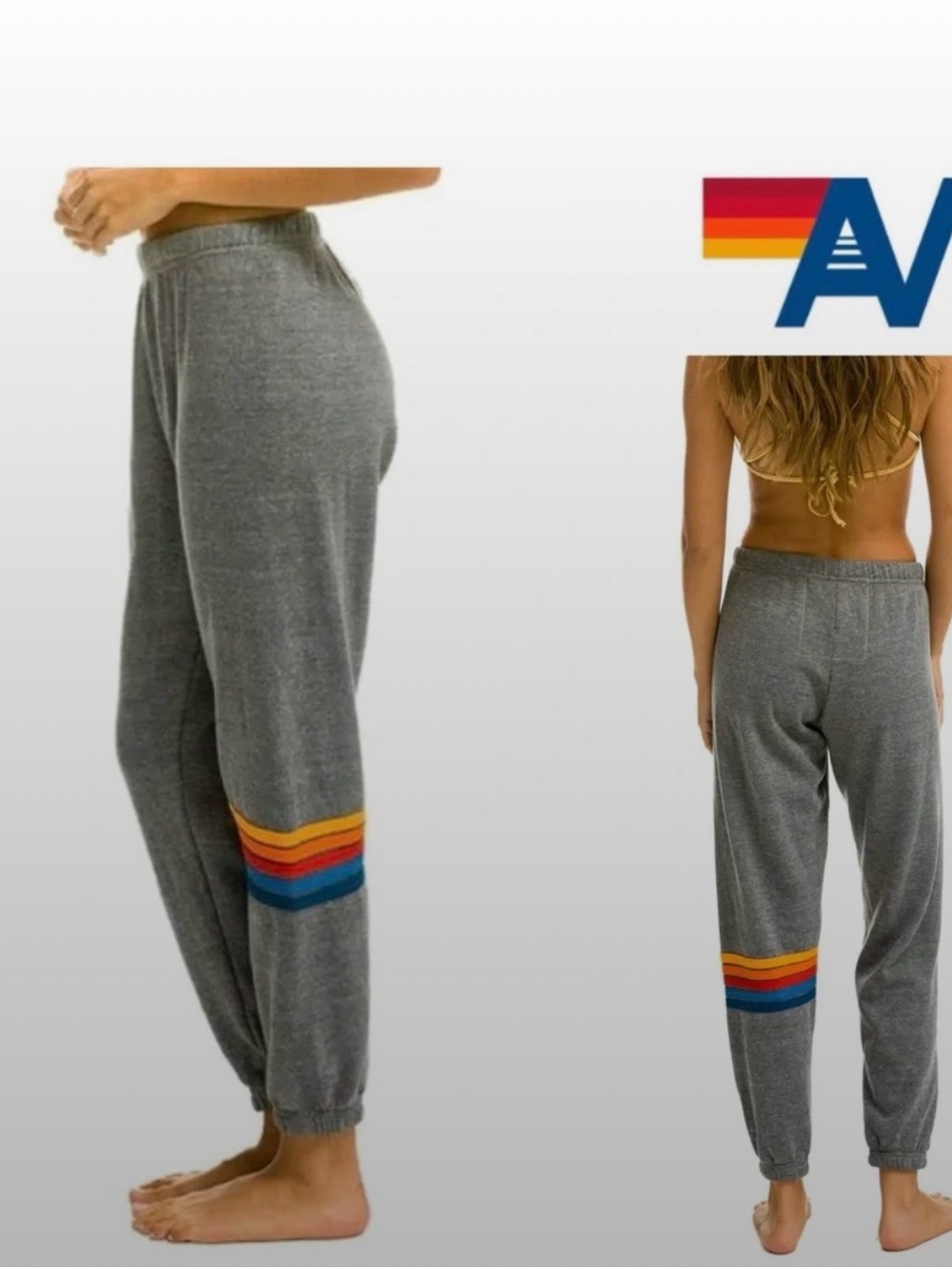 Aviator Nation Grey Joggers with Rainbow Leg Stripes